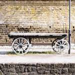 image: an old luggage trolley that&rsquo;s been left in place so long weeds grow under it