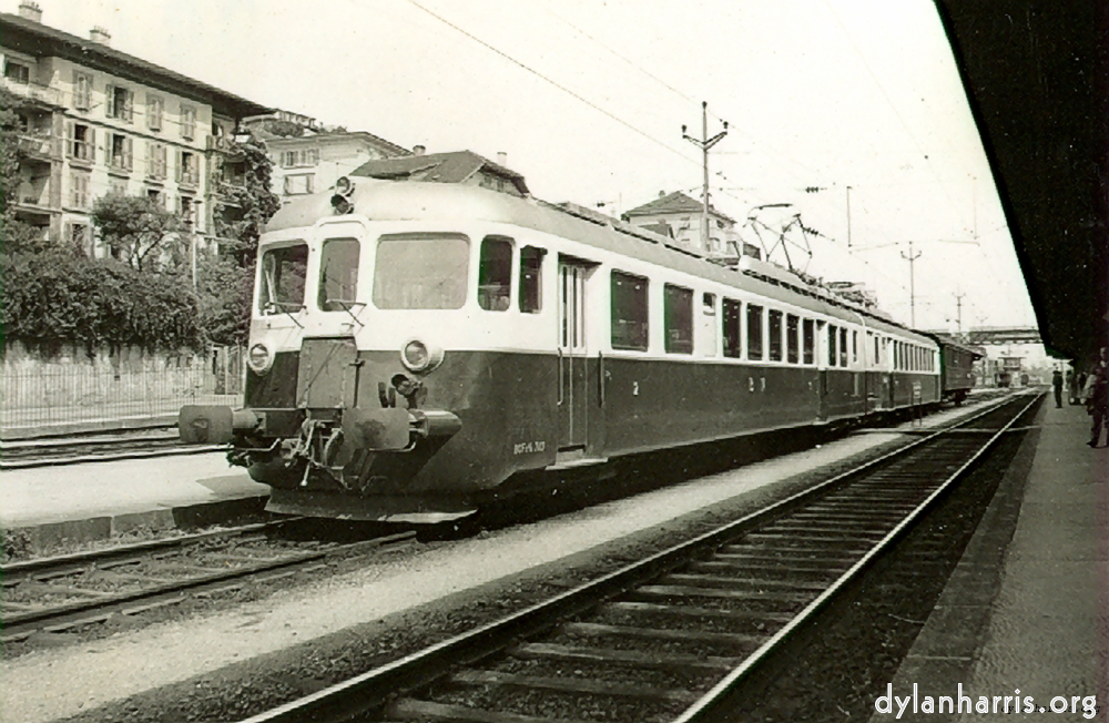 image: Twin Electric Railcar & Trailer. Bern - Neuch&acirc;tel Route. I.E.E. Party travelled in rear cattle wagon. Photography by Ray Burrows, 26 August 1948.