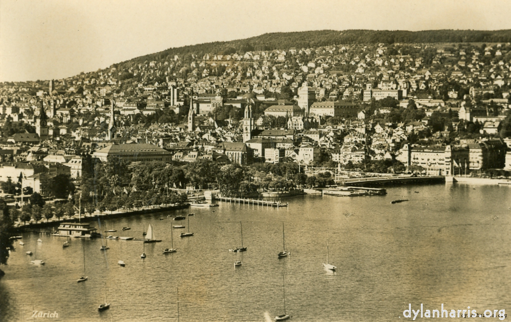 image: Postcard: Z&uuml;rich [[ Z&uuml;rich City & Lake, shewing the Quai Bridge. ]]