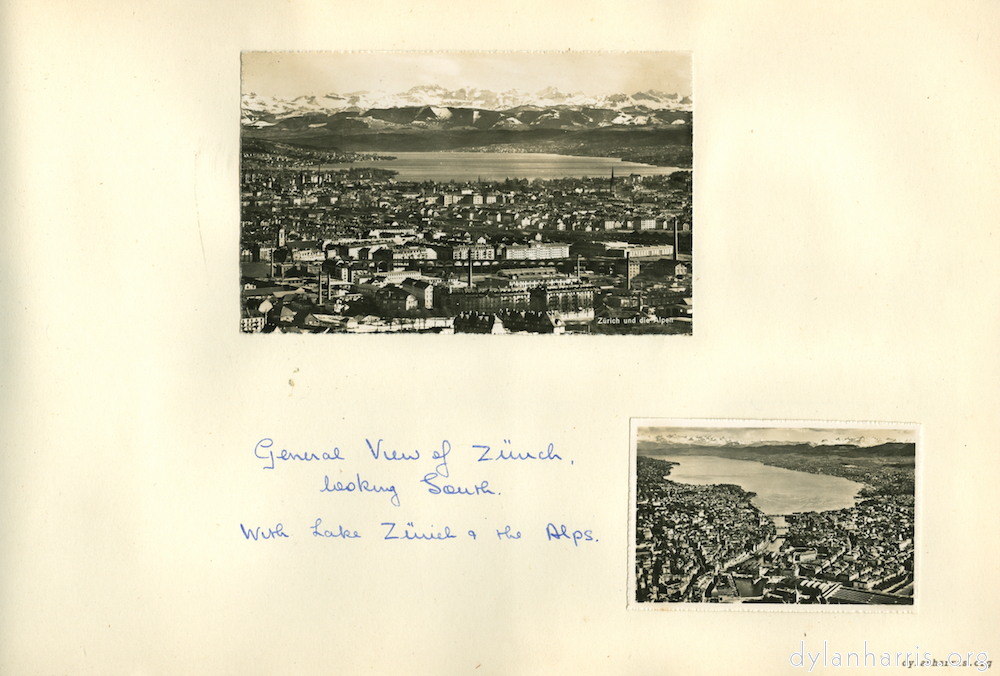 image: General view of Z&uuml;rich looking South. With Lake Z&uuml;rich & the Alps.